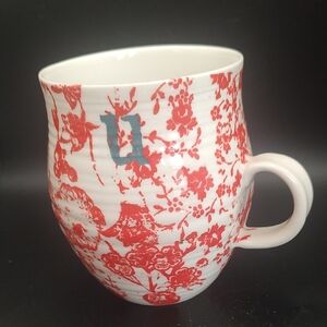 Anthropologie Homegrown Monogram "U" Red Floral Mug
